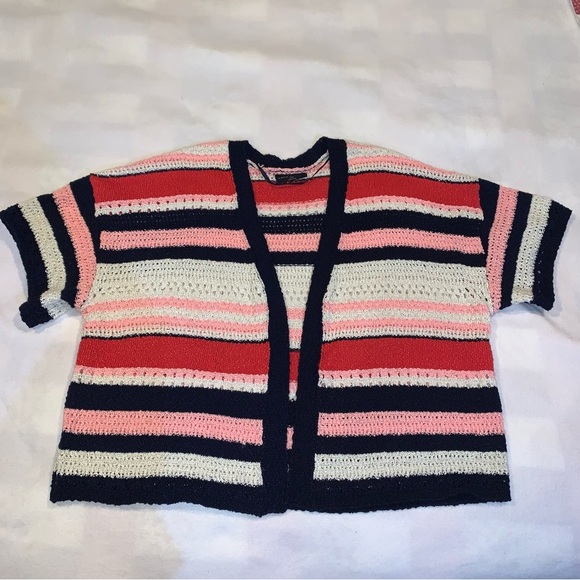 Lane Bryant  Striped Short Sleeve Cropped Knit Open Front Cardigan 22/24 - Picture 1 of 6